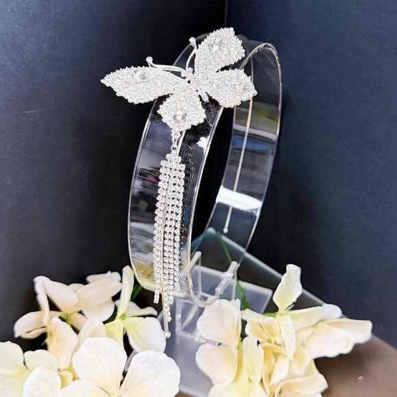 Butterfly Headband, Butterfly Costume Crown, Silver Hair Crown, Halo Party Crown - Picture 6 of 7